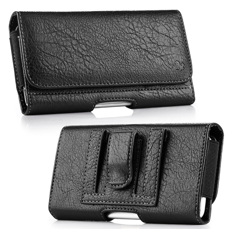 Cellphone Mobile Horizontal Universal Case Textured Leather Pouch With Dual Card Slot - BLACK