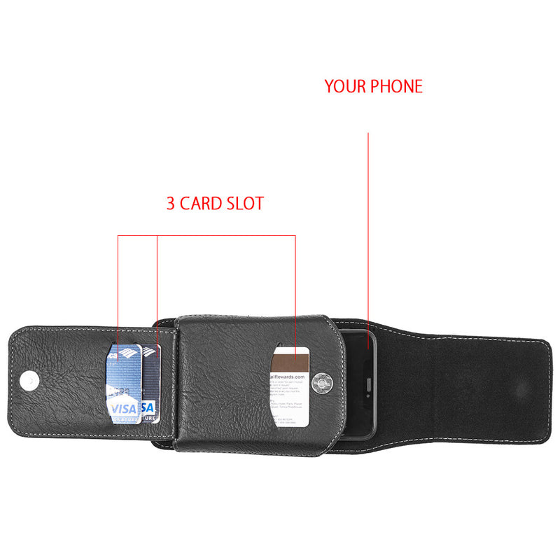 Cellphone Universal Mobile Case Vertical Premium Luxury Quality Durable PU Leather Belt Holster 3 Card Slots Easy Access Storage - 2 COLOR OPTIONS