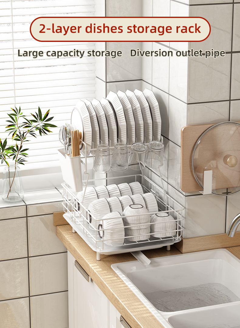 Sink Dish Rack with extended drainage tray | Kitchen Counter Dish rack