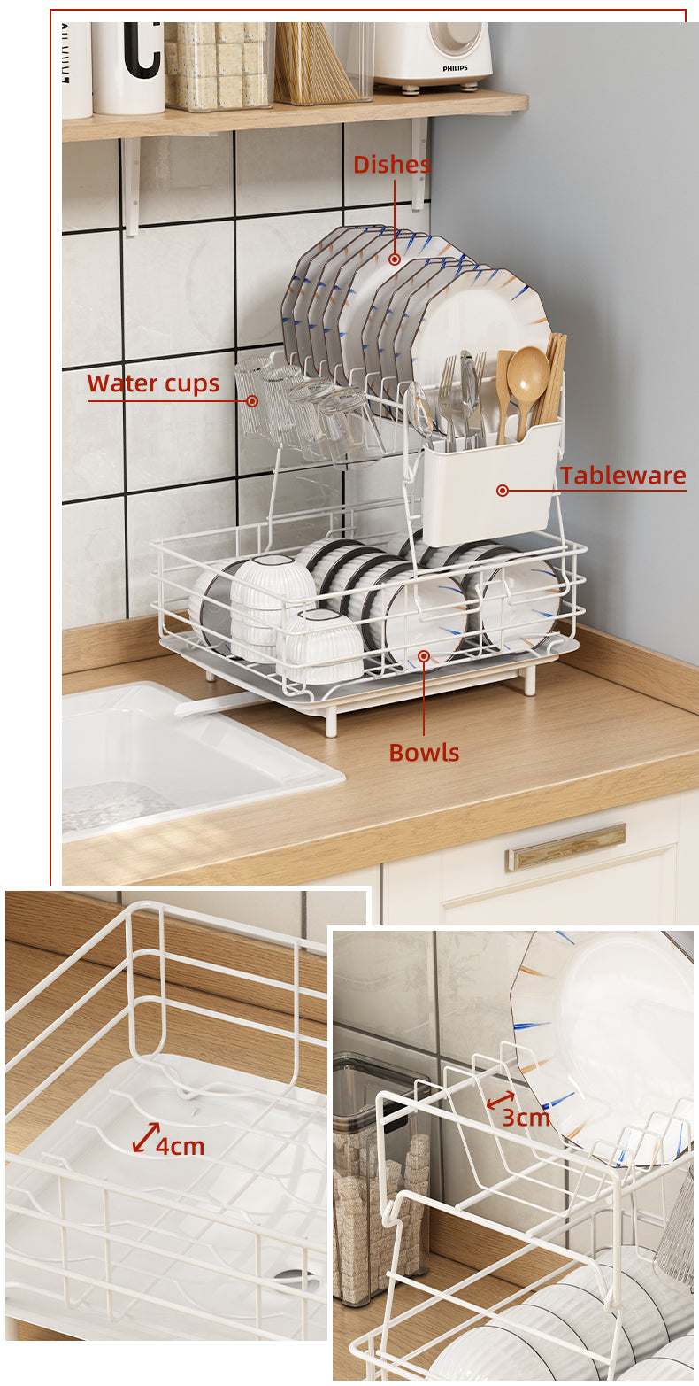 Sink Dish Rack with extended drainage tray | Kitchen Counter Dish rack