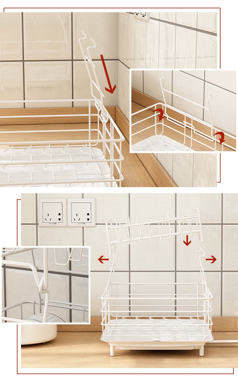 Sink Dish Rack with extended drainage tray | Kitchen Counter Dish rack