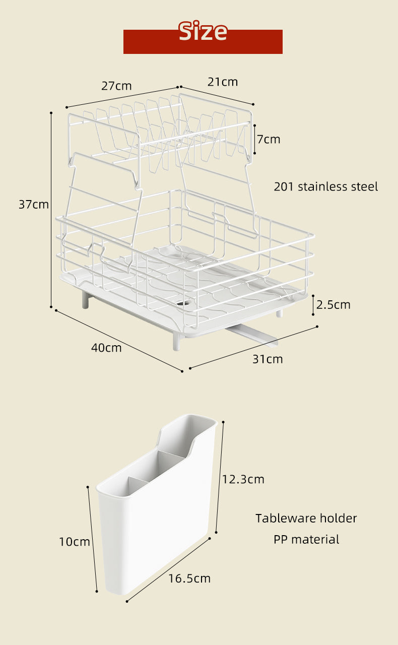 Sink Dish Rack with extended drainage tray | Kitchen Counter Dish rack